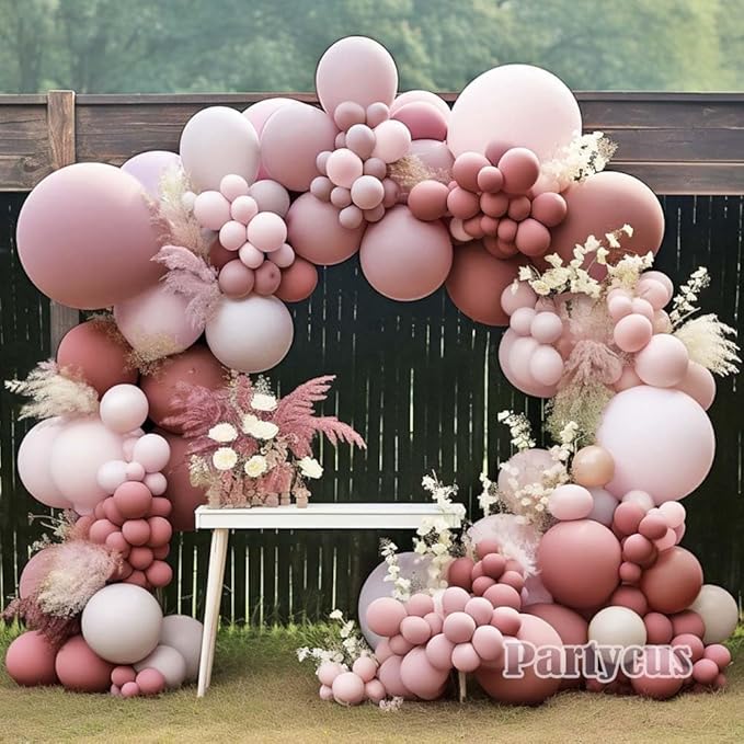 Dusty Rose Pink Balloon Arch Kit Double Stuffed Mauve Light Pink Matte Blush Nude Boho Balloon Garland for Baby Shower Birthday Bridal Wedding Fall Thanksgiving Party Decoration