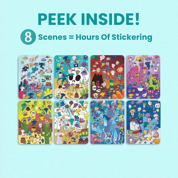 Cupkin Axolotl Sticker Book Activity, Toddler Airplane Travel Essentials, 300+ Axolotl Stickers for Kids + Eight Scenes + 8 Coloring Book Pages, Animal Lover Children's Gift, Kids Crafts for Ages 2-8