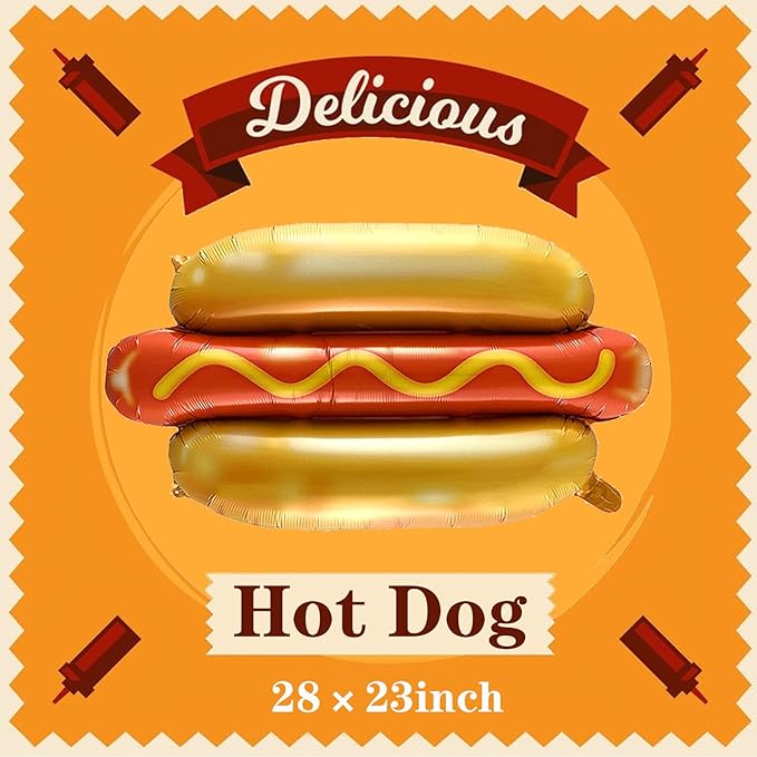 5 Pcs Hot Dog Helium Foil Balloons Funny Burger Party Balloons Fast Food Snacks Picnic Burger BBQ Themed Decorations Birthday Baby Shower Supplies