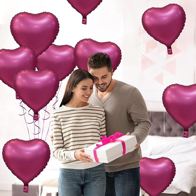 Biapian Foil Heart Balloons, 10PCS Pink Heart Shape Balloons Valentines Balloons 18inch Rose Red Foil Balloons for Helium Birthday Decorations for Girls Women for Valentines Day, Wedding, Anniversary