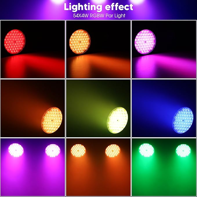 Big Dipper LED Stage Lights Par Lights 54X4W RGBW 4in1 Bright Lighting with High CRI Master-Slave DMX 512 Sound Activated Uplights for Event Concert Club Church 2 Pack