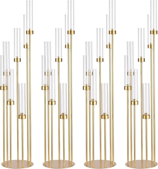 4Sets Floor Candelabra Tall 7 Arm Centerpieces for Wedding, 48" Tall Metal Candlestick Holders with Acrylic Lampshade for Home Party Decor Fit LED Taper Candles candelabros para centros de mesa