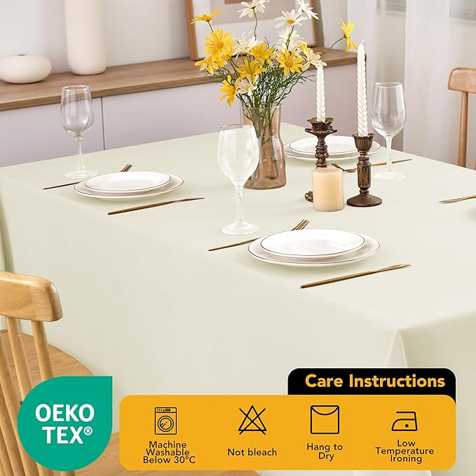 6-Pack Ivory Tablecloths for Rectangle Tables, 90 x 156 Inches, Stain-Resistant Polyester Fabric for 8 Foot Tables - Washable Table Covers for Weddings, Banquets, Birthday Parties, Events