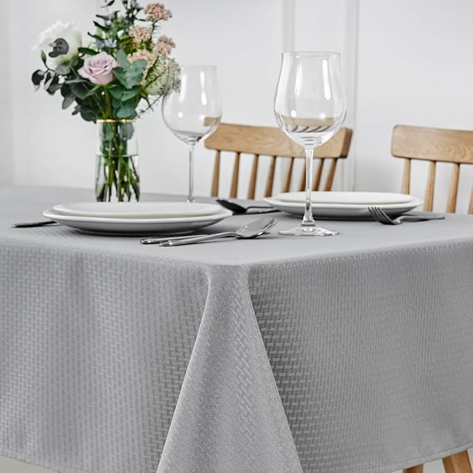 maxmill Rectangle Tablecloth Weaved Pattern Waterproof Spillproof Wrinkle Free Table Cloth, Kitchen Dining Tabletop Decoration, Fabric Table Cover for Holiday Parties, 52 x 108 Inch, Light Grey