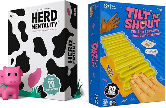 Party Game Bundle – Herd Mentality & Tilt ’N’ Shout | Fun Family Board Games for Adults, Teens & Kids | Fast-Paced, Easy-to-Learn Games for Parties & Game Night
