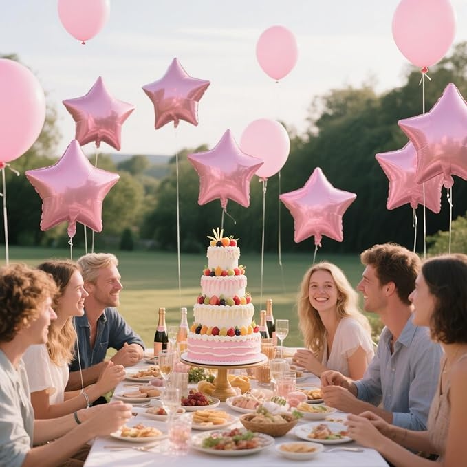 Pink Balloons Christmas Gifts Star Balloons Pink Foil Balloon Set Mylar Helium Metallic 12pcs 18 Inch Birthday Decorations Room Decor 2025 Party Decorations Baby Shower Anniversary Wedding