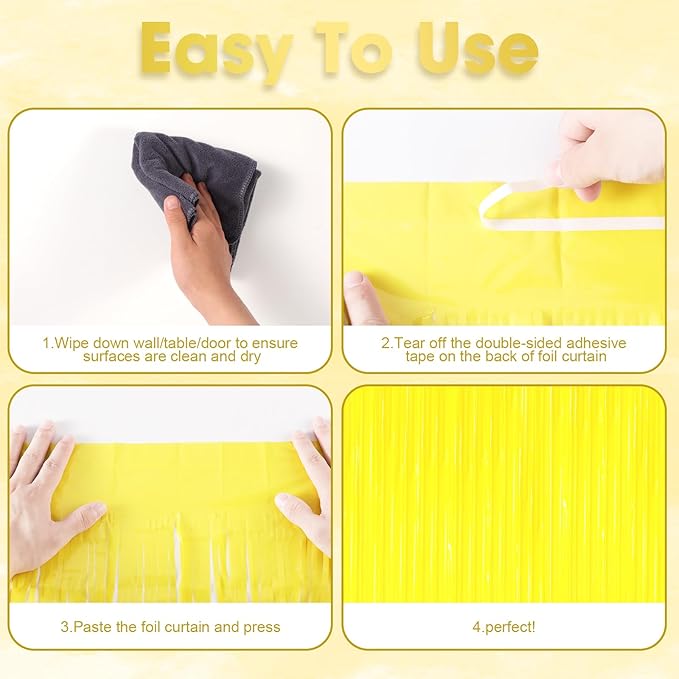2 Pack Pastel Yellow Tinsel Foil Fringe Curtains, Yellow Party Decorations, Metallic Tinsel Party Streamers Backdrop for Birthday Baby Shower Graduation Gender Reveal Party Decorations