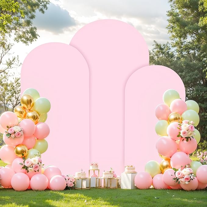 (7.2FT, 6.6FT, 6FT) Wedding Arch Cover Set of 3 Pink Spandex Fitted Arch Cover for Round Top Chiara Backdrop Stand Covers for Birthday Party Banquet Photo Background Decoration