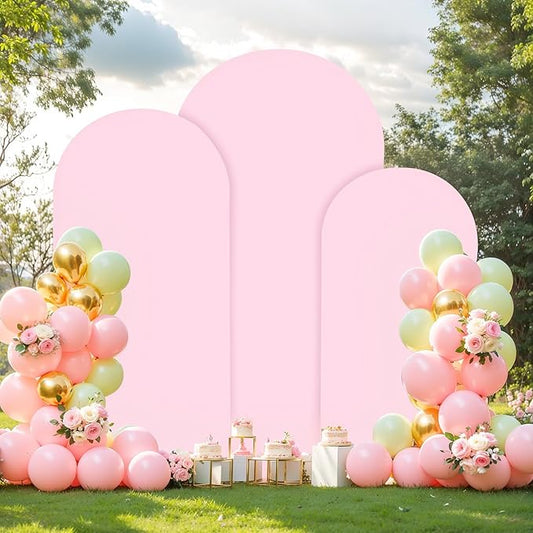 (7.2FT, 6.6FT, 6FT) Wedding Arch Cover Set of 3 Pink Spandex Fitted Arch Cover for Round Top Chiara Backdrop Stand Covers for Birthday Party Banquet Photo Background Decoration
