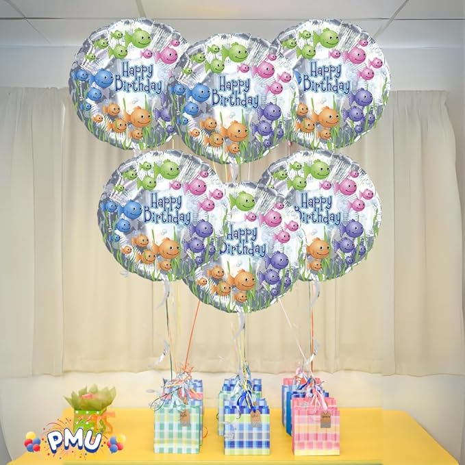 PMU Happy Birthday Fish bowl 18 Inch Mylar-Foil Balloon Pkg/10