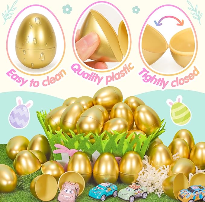 SevenQ Toy Cars Easter Egg Fillers 24 Pcs, Prefilled Easter Basket Stuffers Gifts for Kids Mini Race Car Party Favors Treasure Box Toys for Classroom Birthday Chest Prizes Goodie Bag Hunt Easter Games