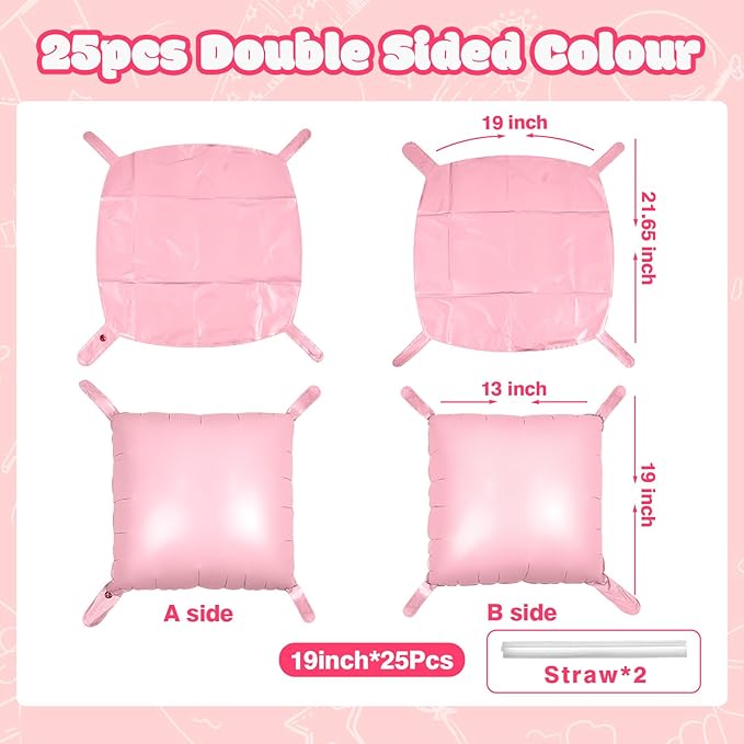 NISOCY 25PCS Pink Square Foil Balloons Wall Backdrop Double Sided Pastel Pink Balloons Arch Kit for Birthday Baby Bridal Shower Gender Reveal Easter Wedding Anniversary Party Decorations