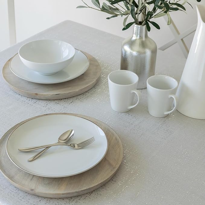 Benson Mills Gold Mine Foil Printed Fabric Table Cloth, Holiday, Winter, Thanksgiving, and Christmas Tablecloth (60" x 120" Rectangular, Gold Mine Ivory/Silver)