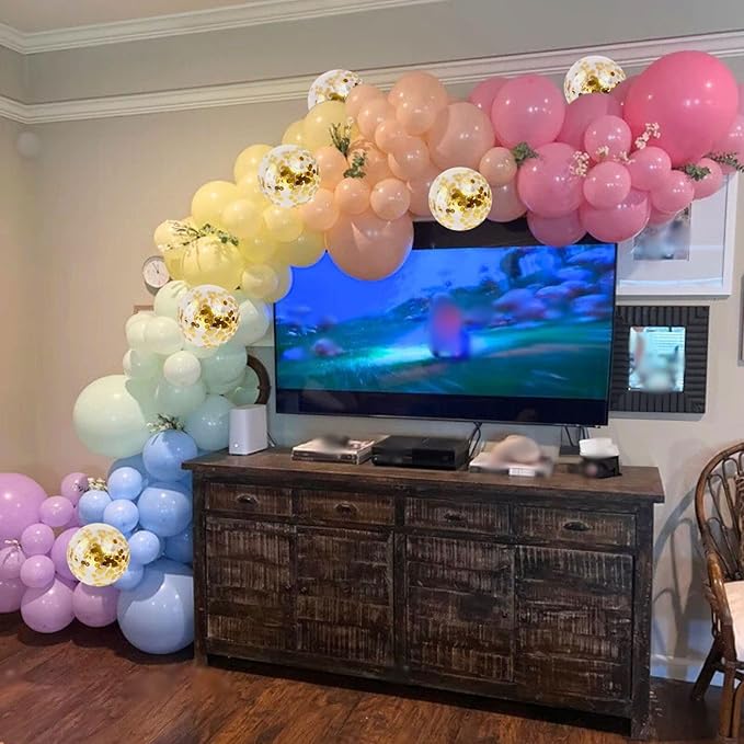 Pastel Balloons 12 Inch Pastel Rainbow Balloons 35Pcs Multicolor Colorful Macaron and Gold Confetti Balloon Set for Girls Easter Engagement Wedding Anniversary Baby Shower Birthday Party Decorations
