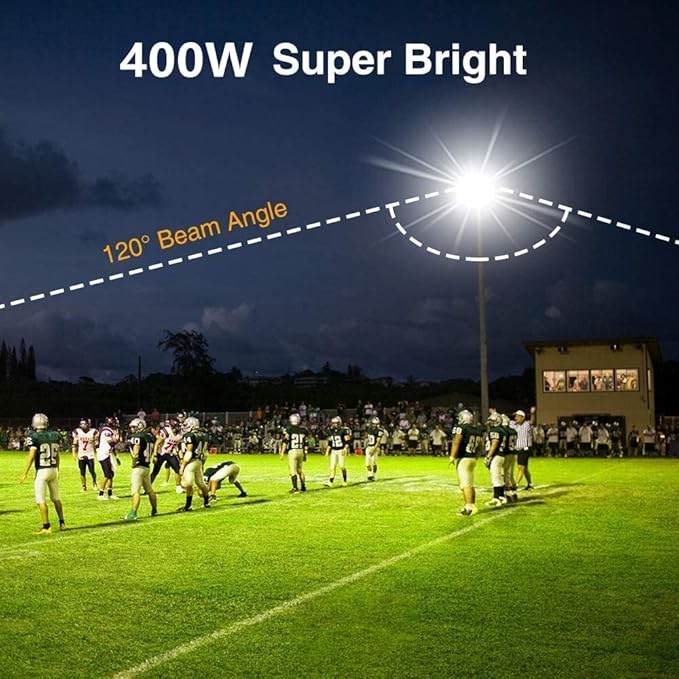 2pack 400W LED Flood Lights Outdoor, 5000K Daylight White 50000LM Super Bright LED Arena Lights 100-277V IP66 Waterproof Commercial Lighting for Sports, Fields, Stadiums
