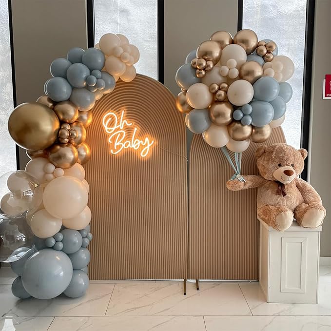 Dusty Blue Beige Balloons, 12 Inch Fog Blue Sand White Balloons with Cream Ivory Metallic Gold Balloon for Baby Shower Boho Bridal Shower Birthday Wedding Engagement Party Decorations Supplies