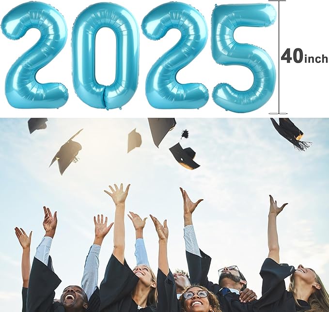 Pearlescent Blue 2025 Number Balloon, 40 Inch Foil Number 2025 Bluefoil Balloons, Happy New Year Eve Party Supplies Balloon Christmas Graduations Birthday Decoration