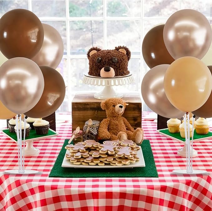 TONIFUL 4 Set Brown Champagne Gold Balloon Stand Centerpiece Table Decorations for Baby Shower Wedding Engagement Bridal Shower Anniversary Thanksgiving Decor Brown Birthday Party Decorations