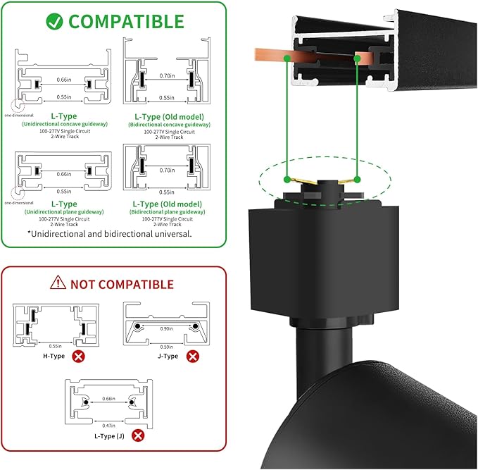 10W LED Track Lighting Heads – L-Type Adjustable Ceiling Spotlights, 3000K/4000K/5700K, Flicker-Free CRI90+ (6-Pack) – Black Track Light Fixtures for Accent, Task & Art Lighting