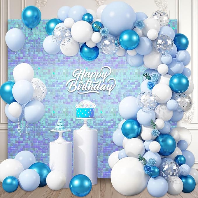 36 PCS Colorful Light Blue Shimmer Wall Backdrop, Square Sequin Photo Backdrops Panel, Glitter Wall Background for Birthdays, Weddings, Engagements, Disco Bachelorette Party Decoration (6x6FT)