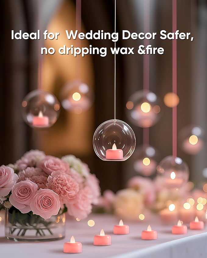 Raycare Pink Battery Operated Tea Lights, 24 Pack Long Lasting Fake Candles, Flameless LED Tea Light, Colored Tealights Candles for Special Night, Theme Party, Aniversary, Wedding Table Decor