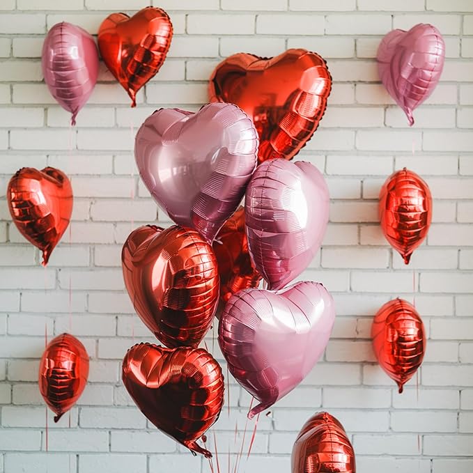 Pink Red Heart Balloons, 19PCS Light Pink and Red Heart Shape Balloon, 18Inch with 10Inch Pink Helium Foil Love Balloon for Birthday Bridal Engagement Wedding Valentine Party Decorations