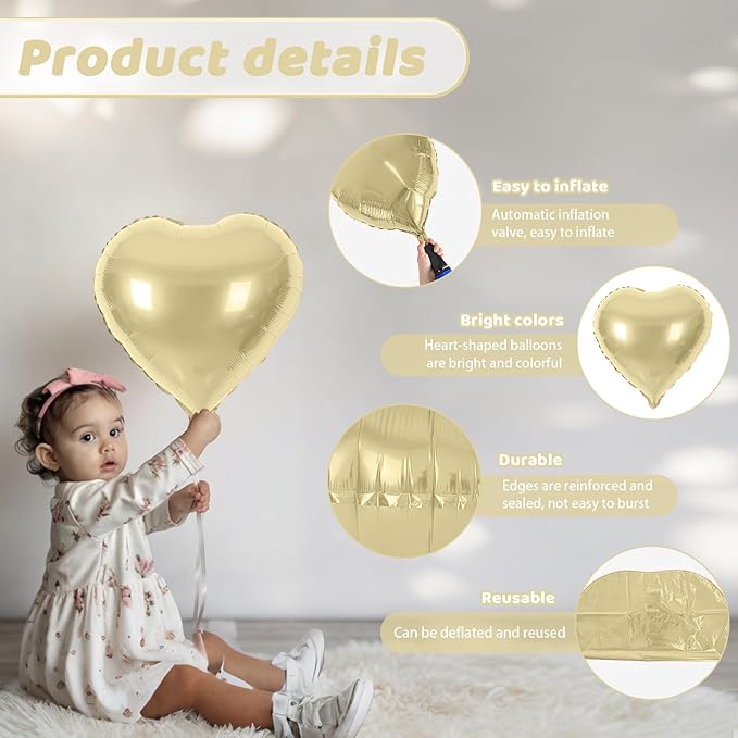 Gold Silver Heart Balloons, Heart Shaped Ballons, 20 Pcs 5/10/18 inch Gold Silver Foil Love Balloons for Valentine's Day Decorations Wedding Engagement Bridal Showers Anniversary Celebrations