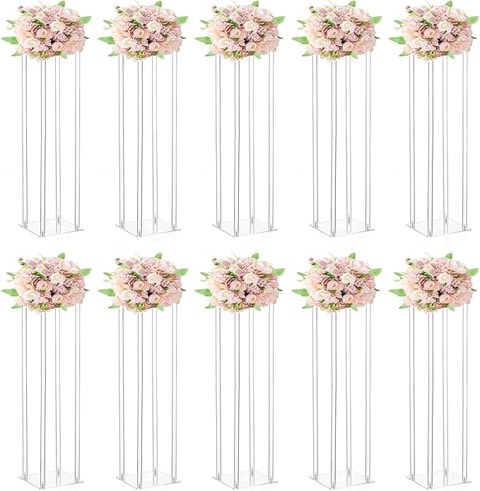 10 Pcs Wedding Centerpieces Acrylic Vases Clear Column Flower Vase Stands 7.87'' x 7.87'' x 31.5'' Rectangular Flower Display Table Stands for Wedding Party Events Reception Table Decor