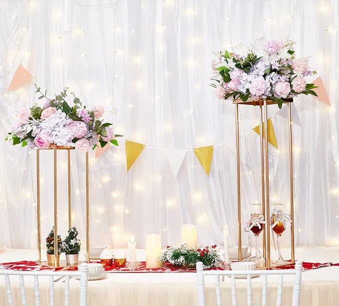 2 Pcs Tall Wedding Elegant Metal Flower Centerpieces, 23.6" Gold Flower Stand Vase Display Column for Wedding Event Reception Table, Wedding Geometric Vases for Party Table, Home Décor