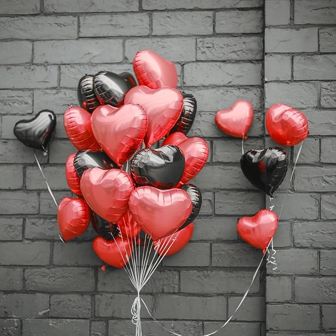 Red Black Heart Balloons, 19PCS Black and Red Heart Shape Balloon, 18Inch with 10Inch Black Red Helium Foil Love Heart Balloon for Birthday Bridal Shower Engagement Wedding Valentine Party Decoration