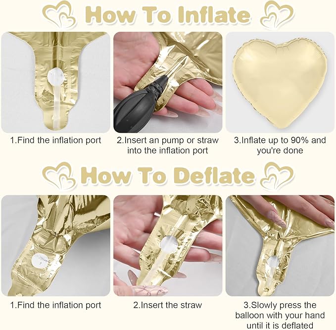 Sage Green Gold Heart Balloons,12Pcs Light Gold Heart Shaped Foil Balloons,18Inch Cream White Helium Balloon for Baby Shower Birthday Anniversary Wedding Party Decorations