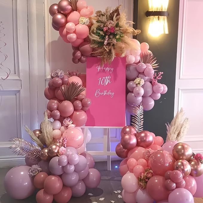 Dusty Pink Balloons, Blush Light Pink Double Stuffed Pearl White Metallic Chrome Rose Gold Balloons for Women Girls Birthday Party Boho Wedding Engagement Bridal Shower Baby Shower Decoration