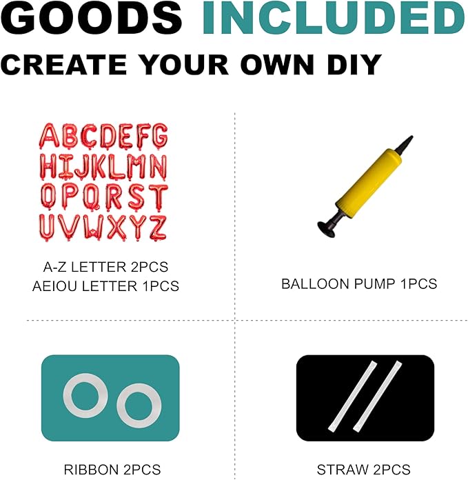 58 PCS Letter Balloons Alphabet Letters 2 Sets A- Z & 1 Sets AEIOU 16 - Inch Mylar Foil Balloons Set for Wedding/Birthdays/Annivs/Grads party Decoration Banner Custom Phrase（red）
