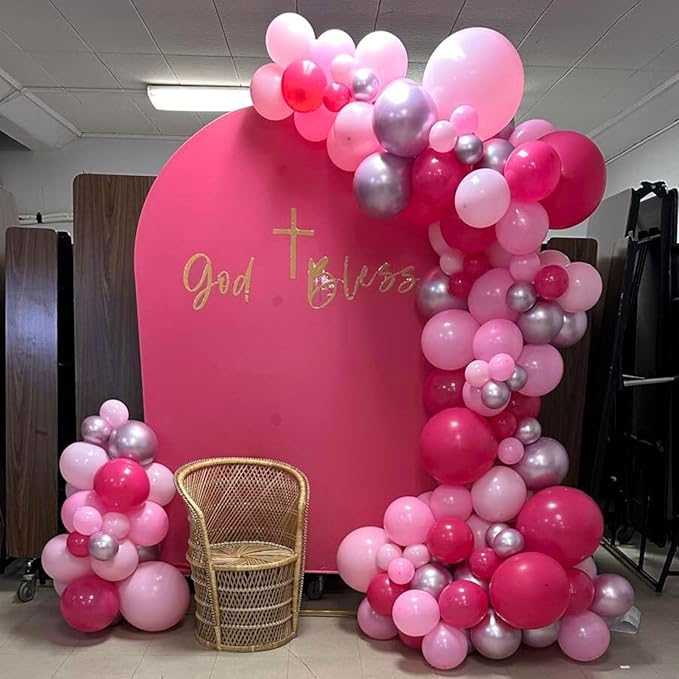 Pink Balloons Set 12 Inch Hot Pink and White Balloons 35 Pcs Rose Red Light Metallic Pink Confetti Balloon for Girls Women Princess Valentines Engagement Wedding Baby Shower Birthday Party Decorations