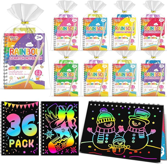 Party Favors for Kids: 36 Pack Rainbow Scratch Art Notebook Back to School Students Classroom Gifts Bulk for Girls Boys Goodie Bags Stuffers, Return Gifts for Birthday Party Favors Bulk