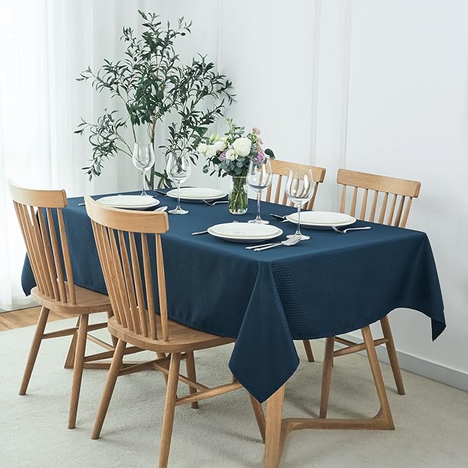 maxmill Tablecloth Weaved Texture Stain Resistant Waterproof, Wrinkle Resistant Washable Table Cloth, Fabric Table Cover for Dining Room, Indoor Outdoor Use, Rectangle 60 x 120 Inch, Navy Blue