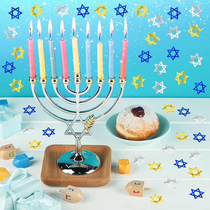 MARFOREVER Star of David Glitter Confetti, Hanukkah Confetti Table Decorations Gold Blue Silver Chanukah Metallic Foil Sprinkles Sequin for Jewish Festival Hanukkah Party Supplies Decor