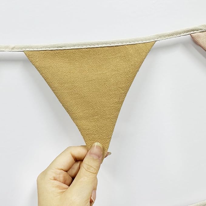 2 Sets of Yellow Dusty Pink Brown Nursery Garland 24pcs Linen Fabric Baby Banner Triangle Pennant Flags Streamers for Kids Girls Birthday Boho Baby Shower Party Decorations Baby Bedroom Nursery Decor