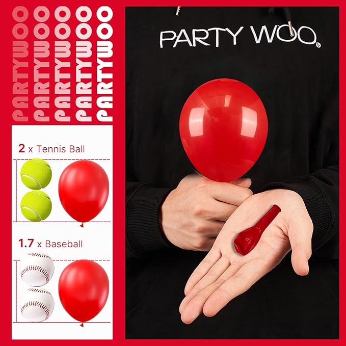 PartyWoo Red Balloons 100pcs 5 Inch Small Mini Matte Red Latex Balloons for Birthday Graduation Bachelorette Citizenship Anniversary Strawberry Cherry Casino Movie Theme Party Decorations Red-Y57