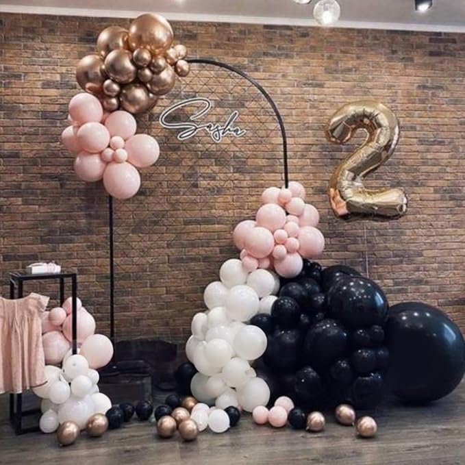60 PCS Black and Pink Balloons, Retro Dusty Pink Ivory Sand White Black Latex Balloons with Metallic Champagne Gold Boho Party Balloon for Women Girls Birthday Baby Shower Wedding Party Decorations