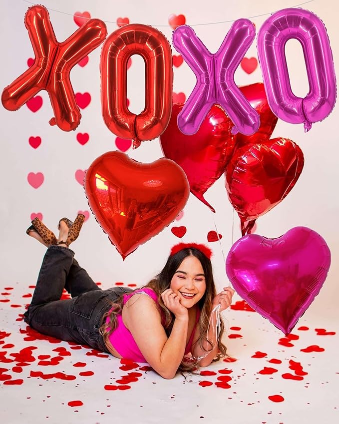 XOXO Balloons Red Pink XOXO Heart Balloons Valentines Day Decorations for for Valentines Day Bridal Shower Wedding Romantic Special Night Party Supplies Decorations