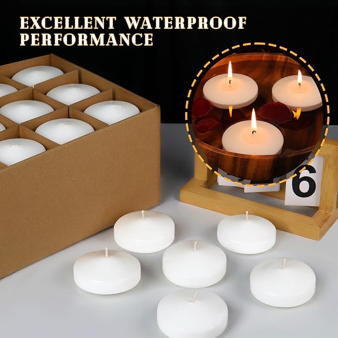 3 inch White Floating Candles, 48 Pack Unscented Floating Candle,8-9 Hours Burning Floating Candles for Centerpieces, Water Candles for Cylinder Vases, Wedding, Party, Pool