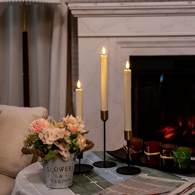 Homemory 24 Pcs Flameless Taper Candles with Remote, Timer, Dimmer, Plastic Battery Operated CandleSticks, Ivory Led Window Candles with Flickering Light, 9.6 Inches for Halloween Christmas Decoration