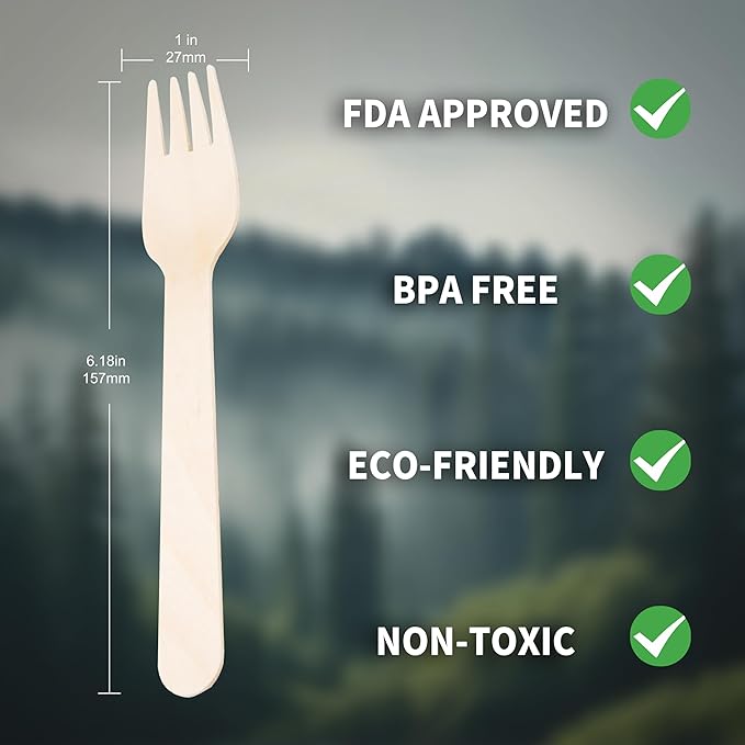 Wooden Cutlery Forks Disposable - 360 Pieces Bulk Green Compostable Forks, Eco-Friendly & Biodegradable, Splinter-Free, Ideal for Tasting, Party, Serving, Samples