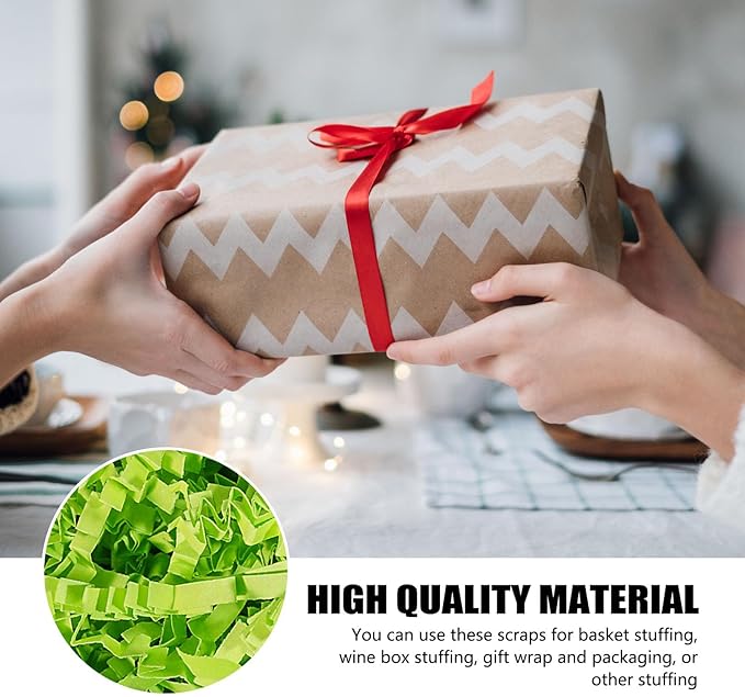 1 LB Fluorescent Green Crinkle Cut Paper Shred Filler Great for Gift Wrapping, Basket Filling, Birthday, Wedding, Halloween, Thanksgiving, Christmas Day, New Year Party Decorations Filling Supplies