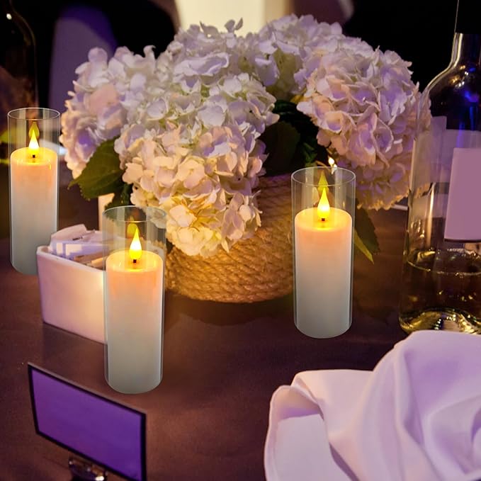 Flameless Candles,Battery Operated LED Candles Ideal for Halloween, Christmas,Home Decor,Home Party Wedding Indoor Outdoor,White 2.2X5“6”6“7”7“H