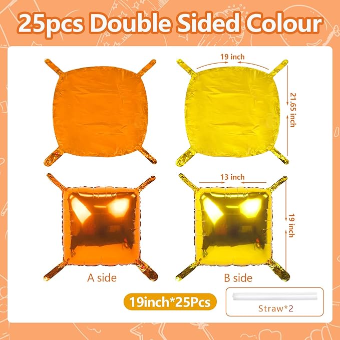 NISOCY 25PCS Orange Gold Square Foil Balloons Wall Backdrop Metallic Autumn Fall Balloons Tunnel Arch Kit for Thanksgiving Friendsgiving Birthday Halloween Baby Shower Fall Color Party Decorations
