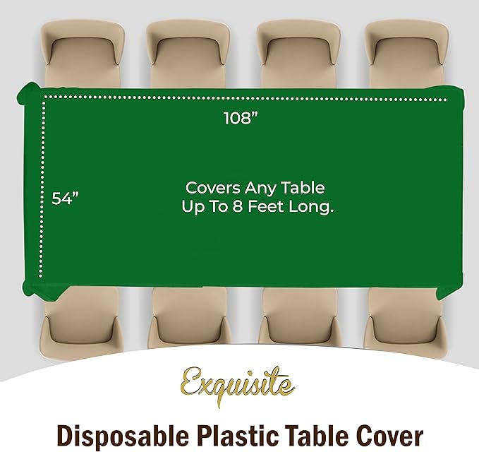 Party Solids 6-Pack Premium Plastic Tablecloth 54in. x 108in. Rectangle Plastic Table Cover - Emerald Green