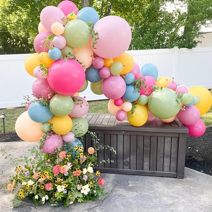 Pink Blue Green Balloons, Retro Blush Pink Sage Green Dusty Blue Ivory White Nude Latex Balloons Boho Pastel Rainbow Goose Party Balloon for Flower Fairy Baby in Bloom Shower Birthday Party Decoration