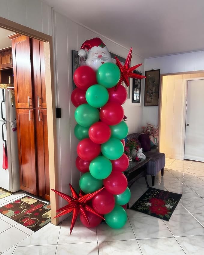 Paready Christmas Balloons, 50Pcs 12 Inch Red, Green, White, Pastel Pink Retro Bean Confetti Balloons for Birthday, Baby Shower, New Year, Christmas Party Supplies